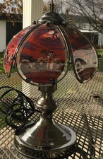 Vintage OK Lighting Touch Table Desk Lamp Glass Panel Shade Motorcycle Eagle Red
