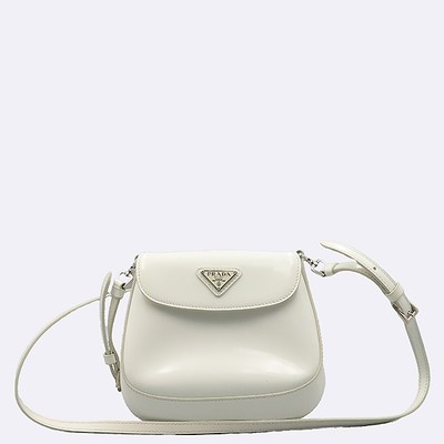 Prada 1BH188 FIORDALISO White Leather Cleo Brushed Mini Bag+Strap