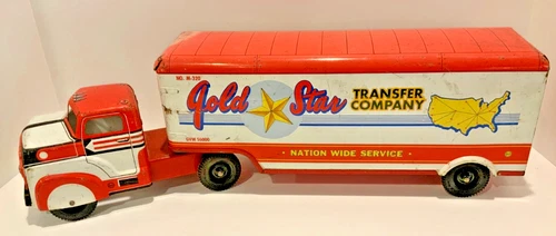 Vintage MARX TIN LITHO GOLD STAR TRUCK AND TRAILER