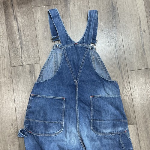 Vintage Blue Denim Jean USA Union Made Sanforized Jean Bib Distressed Patch - Picture 7 of 13