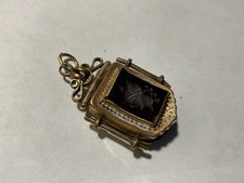 Antique carved Gold framed watch fob Pendant Charm Unmarked -damaged /repair