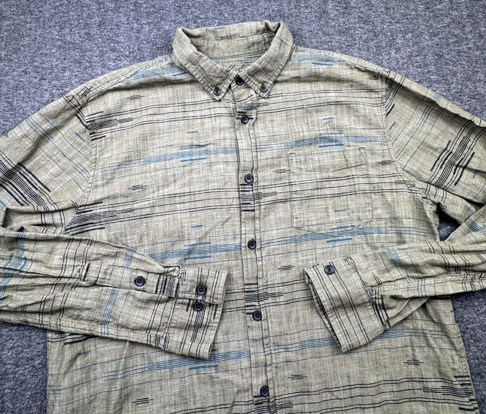 Prana Button Up Long Sleeve Shirt Mens Large Green Hiking Gorpcore Striped
