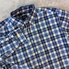 Jos. A. Bank Men's Button-Down Shirt Size L Blue Plaid Traveler Cotton NET