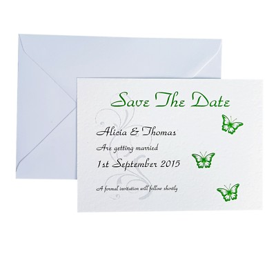 Personalisierte Save the Date Karten Hochzeit - jede Farbe - KOSTENLOSE UMSCHLÄGE - Schmetterling
