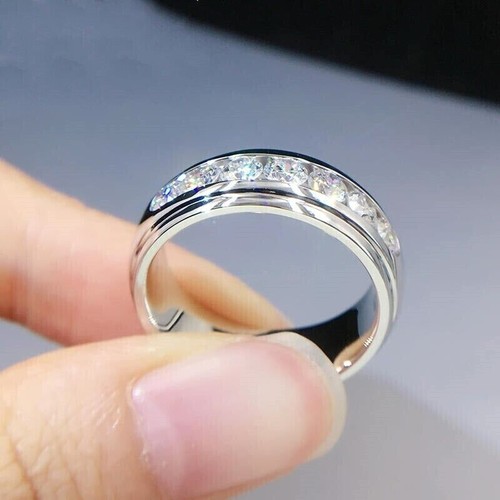 3Ct Round Cut Moissanite Engagement Wedding Band Ring 14k White Gold Plated - Picture 2 of 12