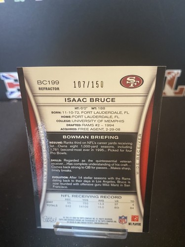 Isaac Bruce San Francisco 49ers Bowman Chrom 2008 BLAU REFRAKTOR/150 B2-T4 - Bild 2 von 2