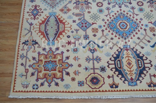 For Home Decor Floral Oriental Area Rug 9X12 Beige, Blue, Hand-Knotted Rug 4810 - Picture 5 of 9