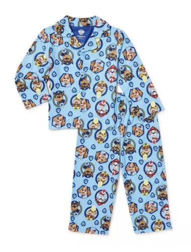 Paw Patrol Blue Pajamas 2 PC Set Allover Print W/Notch Collar Toddler Size 2T