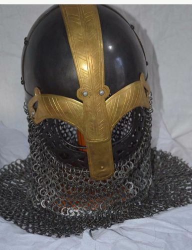 Medieval Armour Viking Helmet With Chain mail Viking Nasal Helmet - Bild 1 von 4