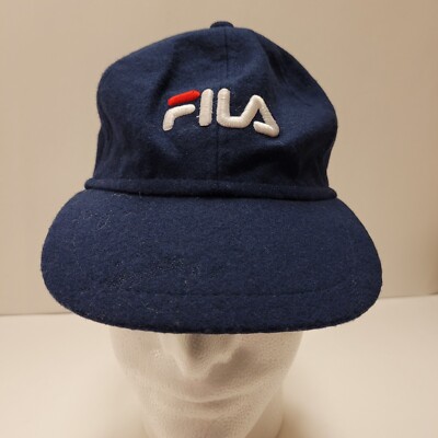 FILA Spell Out Fitted Elastic Back Wool Blend Navy Blue Hat Cap