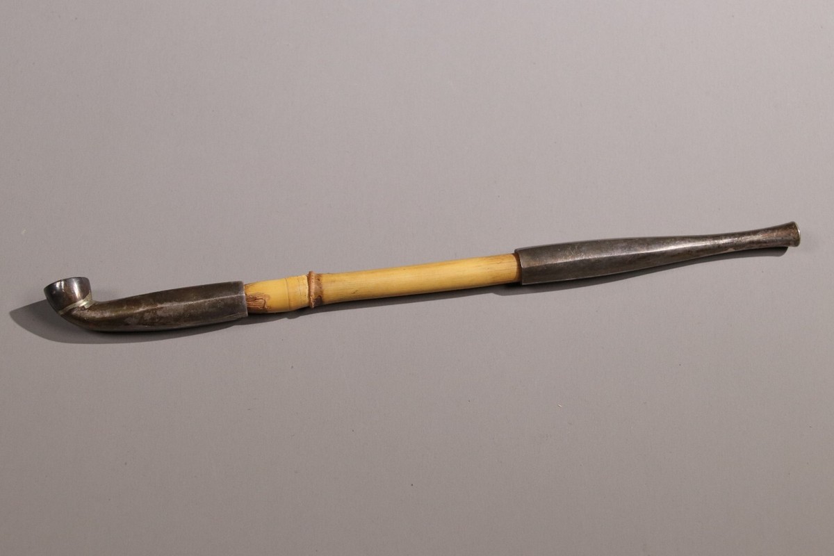 Japanese Pure Silver Kiseru Samurai Bamboo Smoking Pipe Tabaco Meiji Era  19th C
