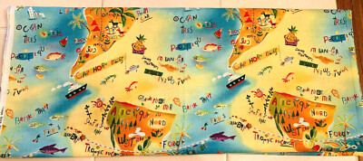 ''CAPE HORN BLUES'' MAP FABRIC  PHILLIP DE LEON BY ALEXANDER HENRY 1995 2 YARDS