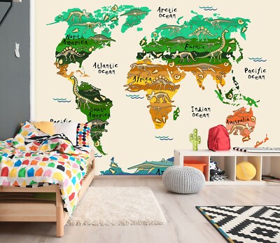 3D Dinosaur A691 World Map Wallpaper Wall Mural Removable Self-adhesive Amy
