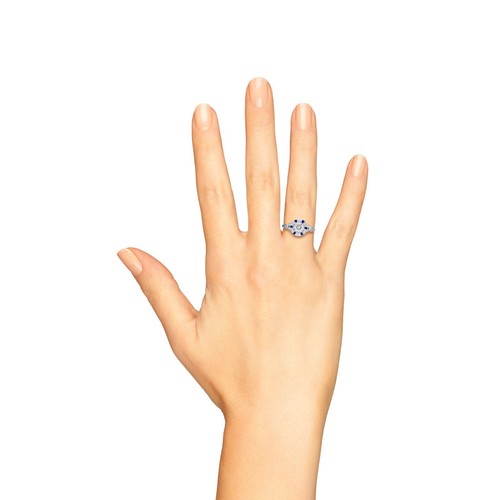 18K Gold Natural Diamond Blue Sapphire Art Deco Style Target Engagement Ring - Picture 2 of 11