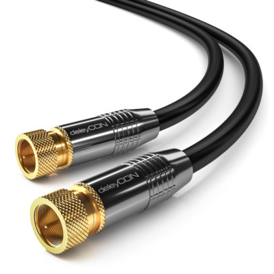 deleyCON HDTV SAT Antennenkabel 2m Schwarz - F-Stecker zu F-Stecker - METALL