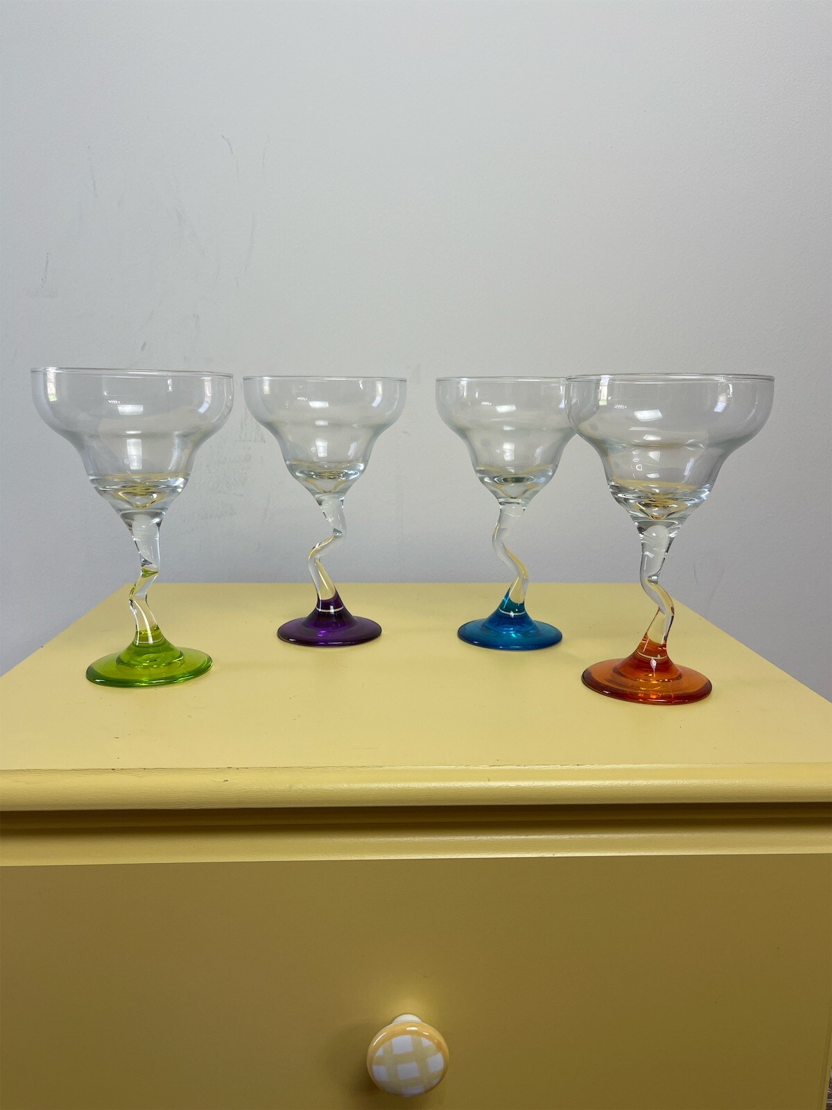 Vtg Libbey Z Stem Margarita Martini Cosmopolitan Glasses Colored Stem