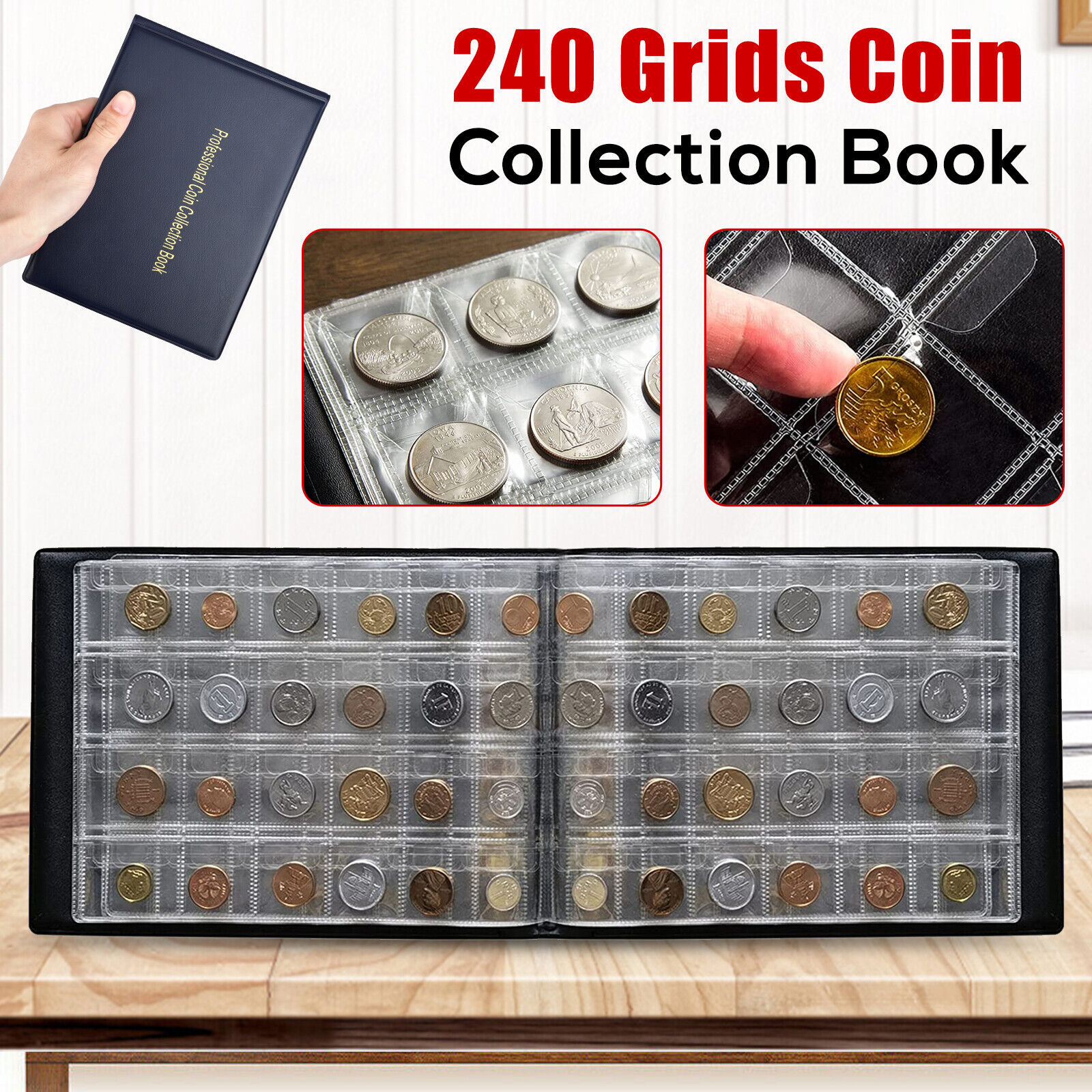240 Pocket Coin Collection Book Storage Holder Money Penny Album Organize  Folder