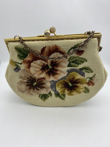 Vintage Switkes Handtasche Handtasche 1950er Jahre Nadelspitze Nadelarbeit Blumencreme - Bild 2 von 9