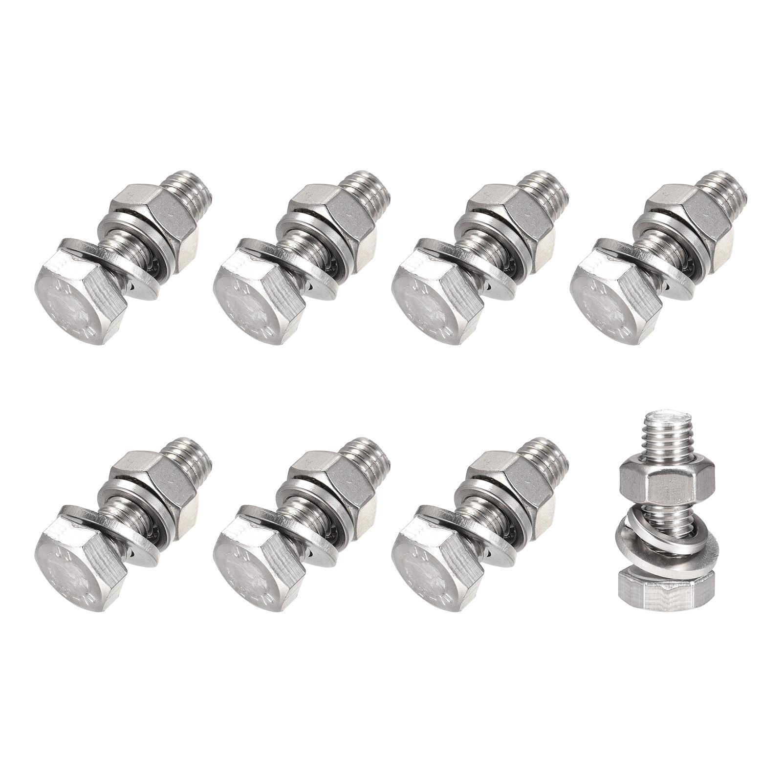 M10 x 30mm Hex Head Screws Bolts Kit with Nuts, Flat & Lock Washers - 8-Piece Assortment Set