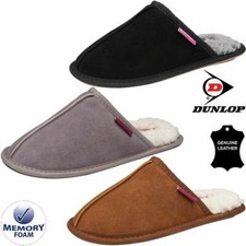 Ladies Leather Memory Foam  Slippers New Winter Warm Fur Slip on Indoor Shoes