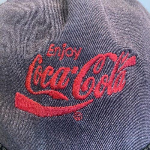 VTG Coca Cola Hat Mens KC Strapback Faded Black Cap Logo Embroidered Braided - Imagen 2 de 12