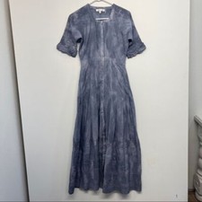 LoveShackFancy Edie Crochet Boho Button Front Maxi Dress in Blue Washed Denim XS