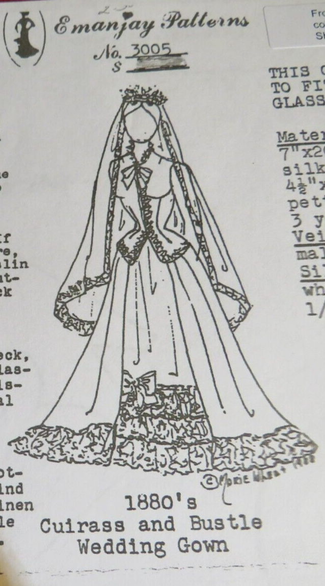 1:12 Vintage Doll Pattern ~ EMANJAY~ 1880'S CUIRASS & BUSTLE WEDDING ...