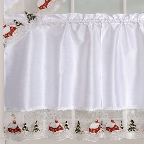 Kitchen Curtain Set 3 PC Christmas Window Decor, Ruffled Swag Valance & Tiers - Picture 32 of 54