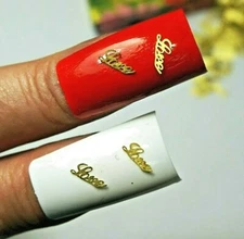 LOVE GOLD METAL CHARMS VALENTINE NAILS 3D NAIL ART SMALL GIFT IN BOX FOR WOMEN