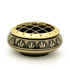 Burner - Black Brass Burner, Low Base, Fern Engraving, Net Top 1.25"Hx2.75"D