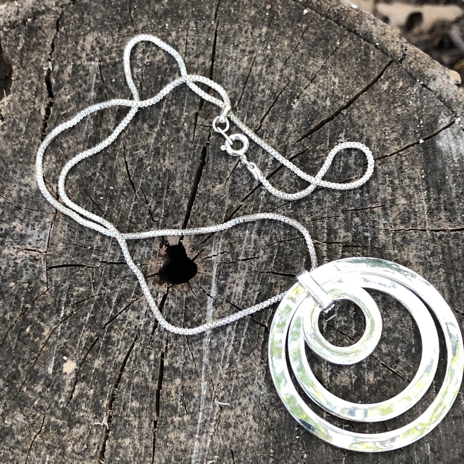 Triple Circle Loop Statement Silver Bold Necklace… - image 6