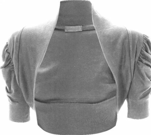 Cardigan bolero donna nuovo corto manica a sbuffo increspato scrollato spalle scoperte taglia UK 8-14 - Foto 5 di 16