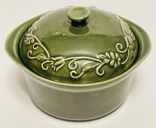 Green Embossed Classic Floral Mini Covered Baker Savinio Designs 5.5 Inch