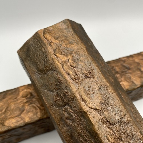 MCM Pair (2) Copper Hand Forged Metal 8.25” Vase Brutalist - Square & Octagon - Picture 11 of 17