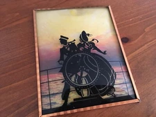 Vintage Reverse Painted Silhouette Convex Bubble Glass Sailor & Lass ~5x4