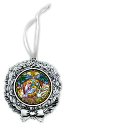 Nativity Wreath Metal Christmas Ornament NEW Boxed