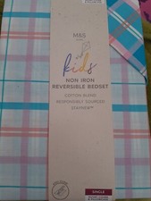BNWT M & S kids non iron reversible cotton check bedset - single