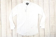 MICHELSONS WHITE MEDIUM 34/35 SLIM FIT TUXEDO COLLAR BUTTON FRONT SHIRT DEFECT