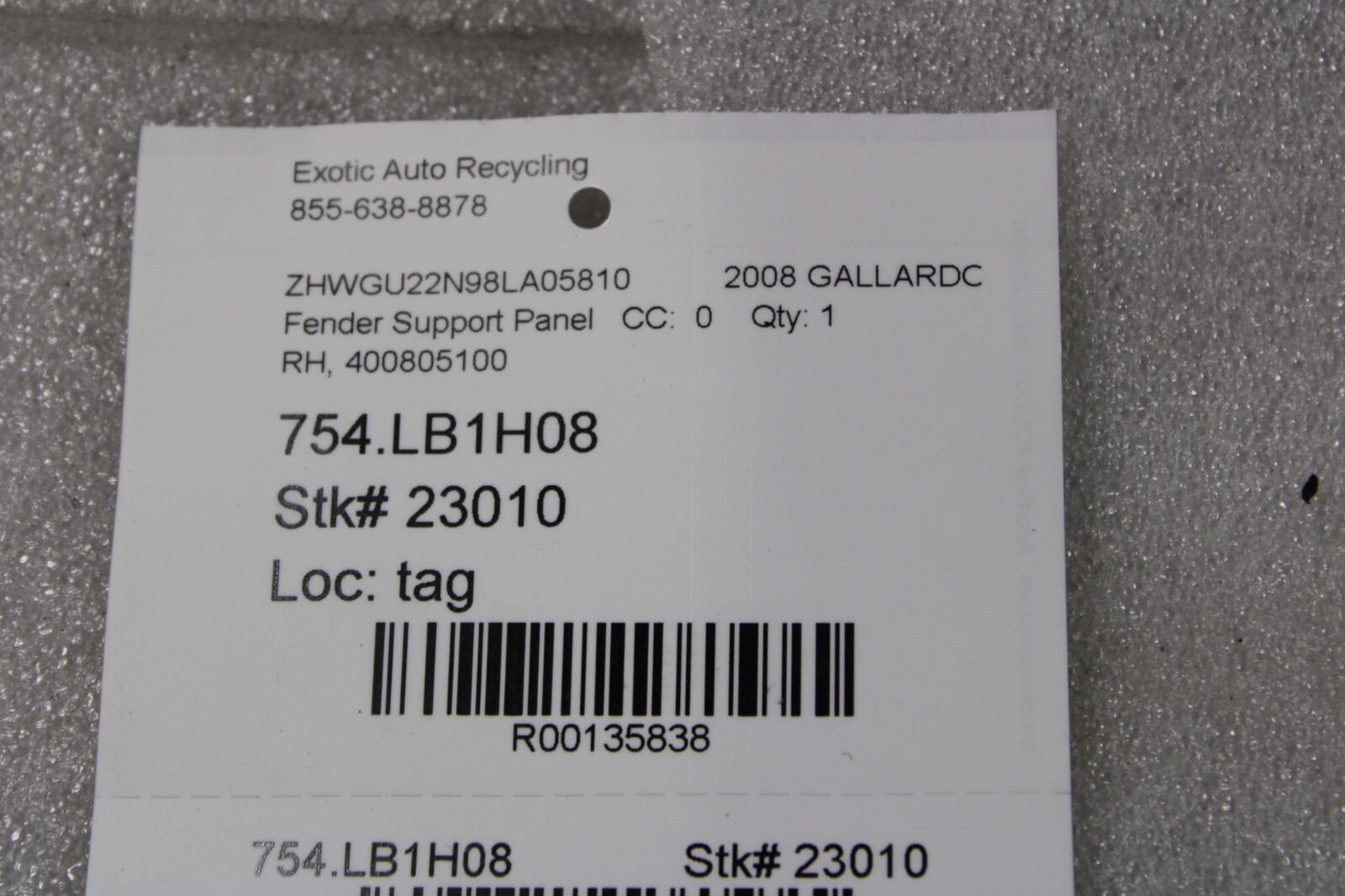 Lamborghini Gallardo, Coupe, Spyder, RH, Fender Support Panel, Used, 400805100