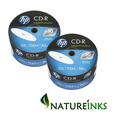 100 Original HP Inkjet Printable CD-R 80 Min. Leer CD Discs 700MB 52X