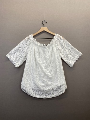 Miholl Womens White Blouse Floral Laced Off The Shoulder NWT Size Medium