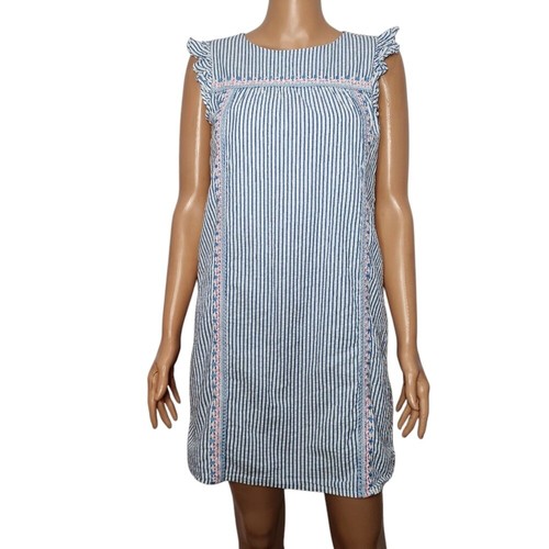 Vineyard Vines Girls' Embroidered Seersucker Dress Size 16 Blue white stripes - Picture 2 of 11