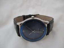 Watch Black Buckle Band Silver Toned Round Blue Face Minimal Stylish