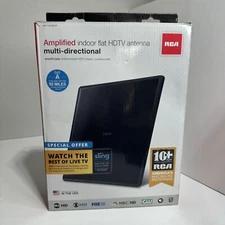 RCA Amplified Indoor Flat HDTV Antenna 50 Mile Range Multi-Directional New Open