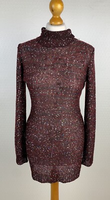 PARISIAN COLLECTION Damen Gr. S-M Strickkleid bordeaux schwarz Pailletten 9D3