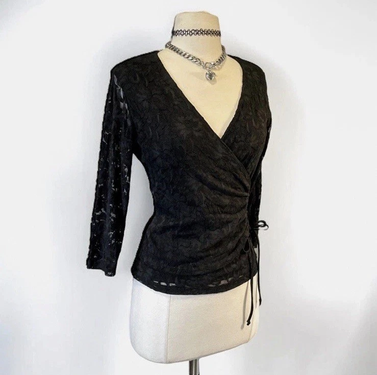 复古花边哥特式娃娃上衣 90 年代皱褶蝴蝶结浪漫奇思戈斯童话 — 第 4/4 张图片