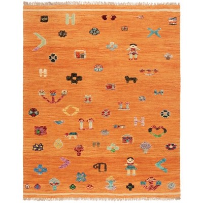 Kelim Afghan 197x155 cm Handgewebter Orientteppich kilim Wolle Carpet Rug Orange