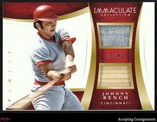 2015 Immaculate Duals Memorabilia Johnny Bench DUAL GAME-USED JERSEY BAT 01/49