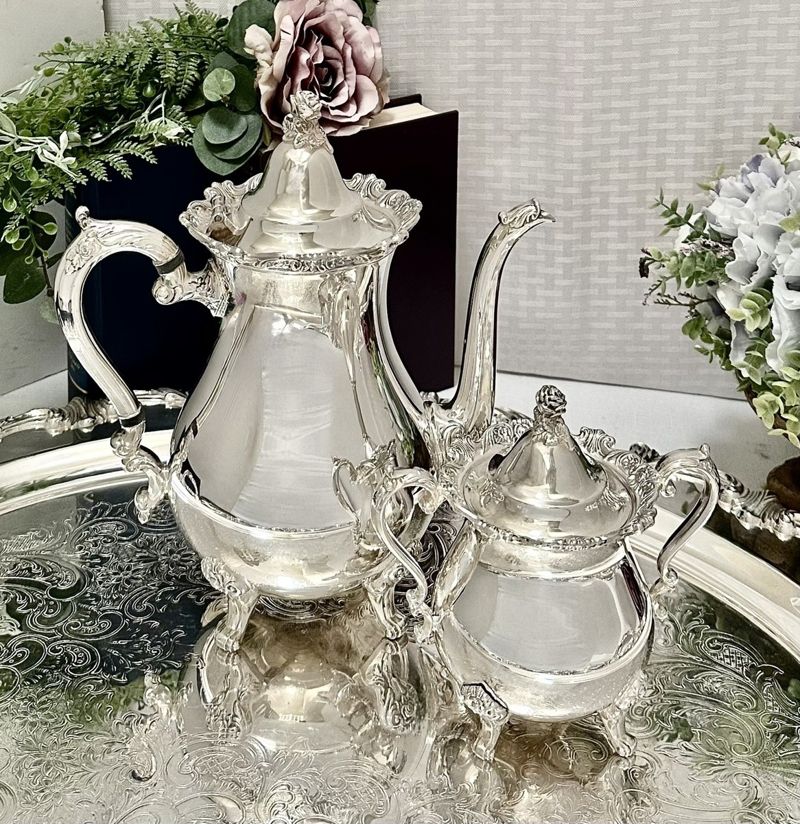 Wallace Silver Plated Royal Rose Tea Coffee Service Set