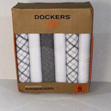 Dockers Handkerchiefs 6 Piece Black  White 100 Cotton NWT